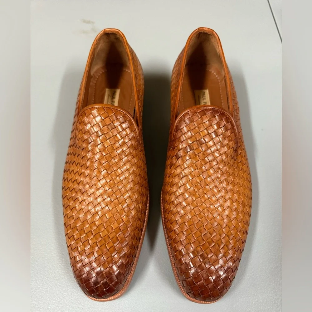 PAUL PARKMAN Tan Woven Leather Loafers